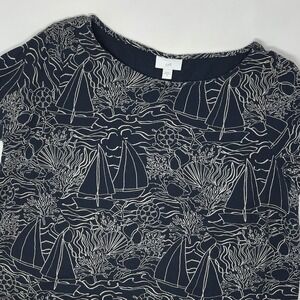 J Jill Cotton Gauze Cap Sleeve Top Navy M Boat Nautical Beach All Over Print‎